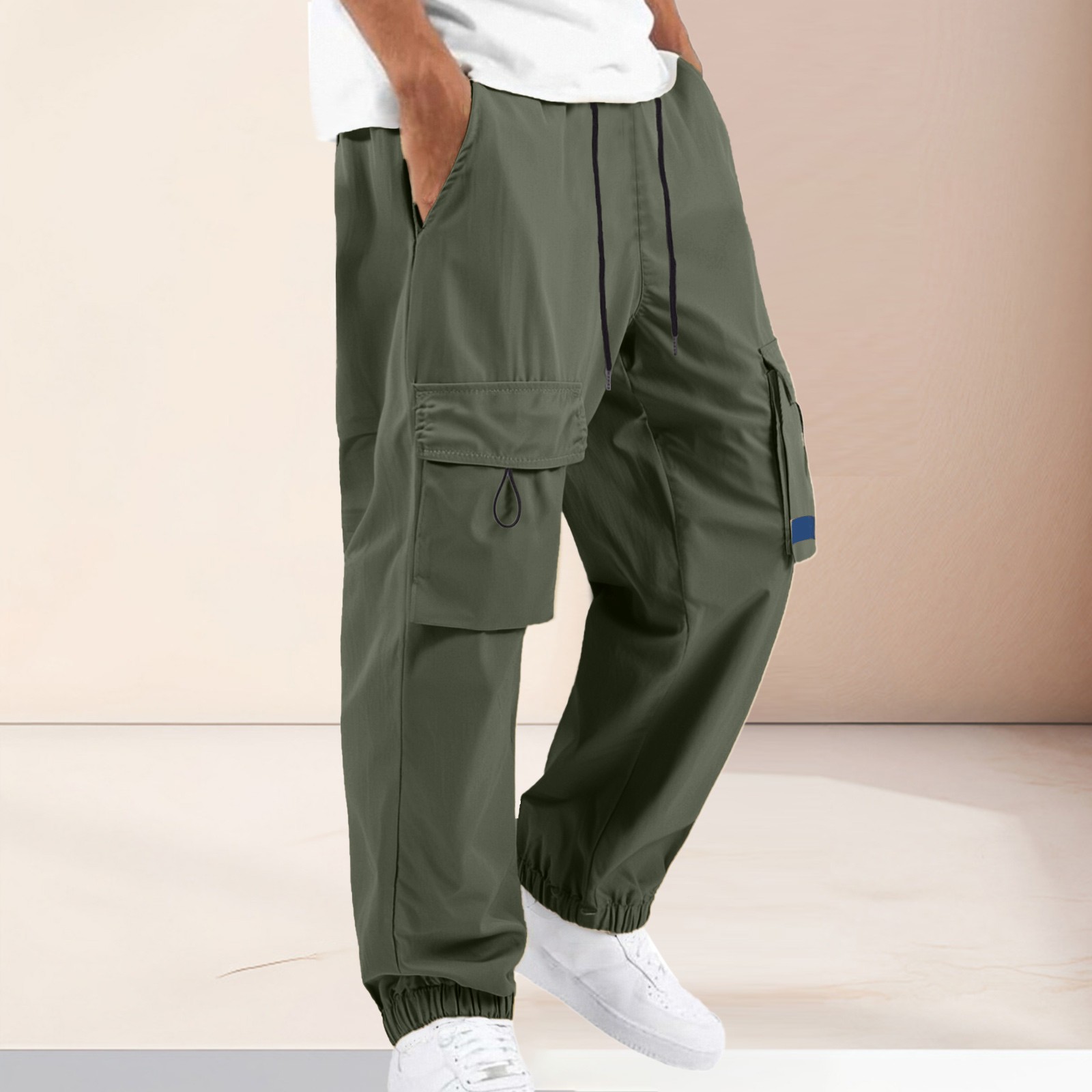 thumbnail image 2 of Pantalones cargo de pana para hombre - Corte jogger cónico - Poliéster, ropa urbana, múltiples bolsillos, tallas S-XXL, 2 of 6